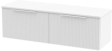 Hudson Reed DFF194W2 Fluted Modern Bathroom Wall Hung 2 Drawer Double Vanity Unit with Colour Matched Worktop, 1200mm, Satin White