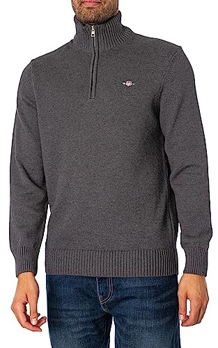 GANT Mens Cotton Half Zip Cream Sweater Charcoal 3XL
