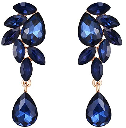 Pendientes de Mujer-Clearine Pendientes de Novia Cristal Increíble Lágrima Marquise Hoja Colgante de Lámpara Aretes,Color Azul Oro-Tono