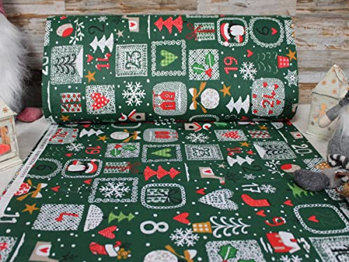 240cm Breit Meterware ab 50cm Weihnachtsstoffe Popeline Baumwolle Stoff Baumwollstoff Weihnachten Stoffe Weihnachtsstoff Bastelstoff ÖKO-TEX BW043 (Grün)