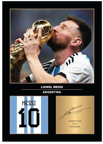 Icons Wall Art Lionel Messi Weltmeisterschaft, signiert, A4, gedrucktes Foto, Geschenk für Argentinien-Fans, digital reproduziert, ungerahmt