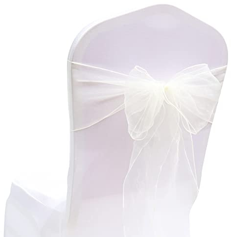 Yurosiay 30 Stück Organza Stuhlschleifen Hochzeit Stuhl Deko Schleife Band Elegant Stuhlschärpen Stuhlhussen Schleifen für Hochzeit Party Geburtstag Hotel Bankett Stühle Deko 18×275cm Weiße