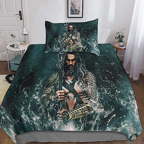 SUCREVEN Aquaman 3D Print Betten Set Meereskönig Bettwäsche Set Microfaser Qualität Bettbezug Mit Kissenbezug Teilig 2 Teilig Sets Single(135x200cm)