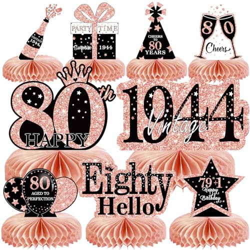 Voxisroma Deko 80. Geburtstag Frauen,9 STK Roségold Rosa Bienenwabe Mittelstück Tischdeko Geburtstag,80 Geburtstag Deko,80 Geburtstag Party Deko Supplies,Geschenke Für Frauen Zum Geburtstag