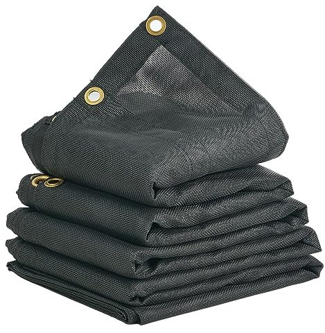 VEVOR Lona de Malla para Camión Volquete 1,5x4,3 m Revestimiento de PVC Negro con Doble Bolsillo Ojales de Latón, Correa Reforzada con Doble Costura para Sistema de Camión Volquete Manual o Eléctrico