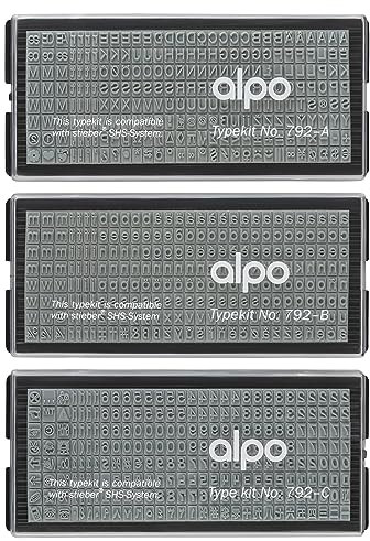 alpo® ca. 3 mm Ersatztypen Groß- und Kleinbuchstaben 3 Platten-Set passend für stieber® Stempelautomaten
