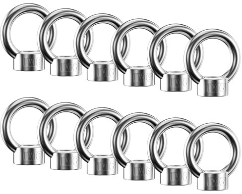 Lectorias 12 Pièces Écrou à Anneau, D'écrous à Anneau en Acier Inoxydable 304, Ecrou a Oeil M6, Écrous à Oeil, Anneaux de Levage, Boulon à Oeil pour Les Accessoires de Levage et Raccord de Corde