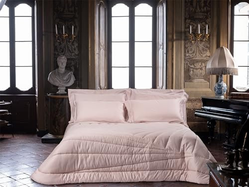 Cassera Casa - Trapunta Invernale 300 Gr/mq, Pregiato Raso di Cotone, Rosa, Tinta Unita, Matrimoniale 270x270Cm, Made in italy, Piumone Caldo, Elegante, Icona