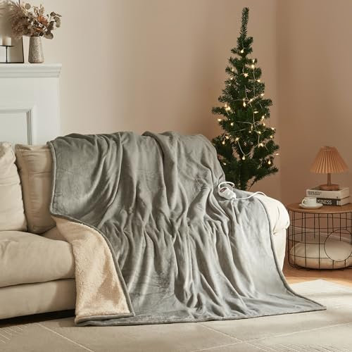 [en.casa] Elektrische Heizdecke Archi 200 x 150 cm Wärmedecke mit Abschaltautomatik inkl. Controller beheizbare Decke 10-Stunden Timer Thermodecke mit 10 Heizstufen Überhitzungsschutz Hellgrau