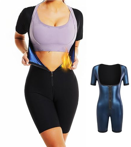 Weyot Saunaanzug Damen, Schwitzanzug Zum Abnehmen, Damen-Bodysuit Schweiß-Taillentrainer Overall Schlanker Fettverbrennender Body Shaper Für Lauf-Fitness,XL,Black