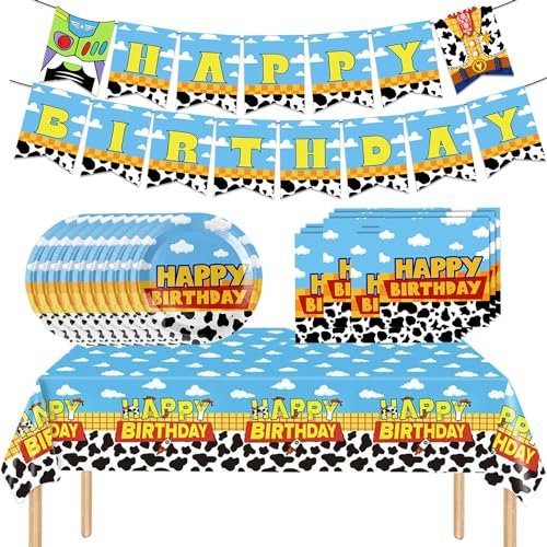 Genshii Toy Story Birthday Party Supplies, 32Pcs Toy Story Style Decorations for Birthday Party, Toy Story Party Supplies for Kids include Banner ,Table cloth ,Plates and Napkins (Toy Story)