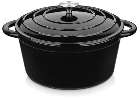Dremdo Gusseisen Dutch Oven Vorgewürzter Kochtopf, Gusseisentopf Mit Deckel, Geeignet Für Alle Herdarten, Einschließlich Induktion Und Grill, Inkl.,Schwarz,26cm