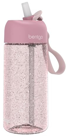 Bentgo Kids Water Bottle - Leak-Proof, Durable Tritan, BPA-Free 15 oz. Cup for Kids/Toddlers Ages 3+, Bite & Sip Spout, Carrying Handle, & Dishwasher Safe for School (Glitter Edition - Petal Pink)