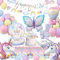 Vajilla para Fiesta de Unicornio, Mariposas 5 Años Fiesta Cumpleaños Niñas, Unicornio Vajilla Cumpleaños Decoracion Incluye Platos Taza Servilletas para 5 Años Cumpleaños 16 Invitados