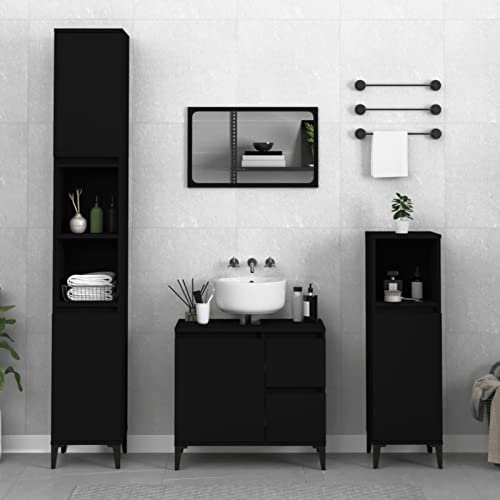 Sufrk 3-TLG. Badmöbel-Set Bad MöBel Badezimmer Set MöBel BadezimmermöBel Set Schwarz Holzwerkstoff - 3185544