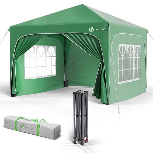 VOUNOT® Tonnelle de Jardin 3x3m Tente Pliable Imperméable avec Parois Anti UV Chapiteau de Jardin Exterieur Hauteur Réglable avec Sac de Transport pour Camping Festival Plage Jardins Vert