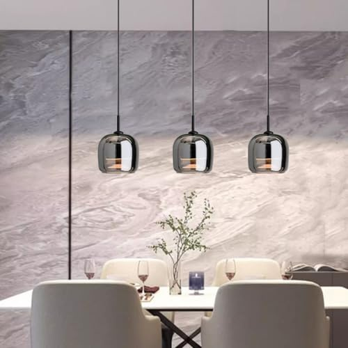 Turtipon LED Pendelleuchte Industrielle HäNgelampe 3000k 4000k 6000k 960 Lumen Dreifarbig Schwarz Und Grau Glas Esszimmer KüChe Wohnzimmer [Energie Bewertung: B](3 heads)