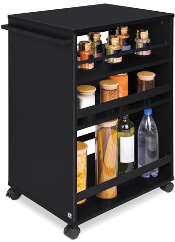 bomoe Nischenwagen Servierwagen auf Rollen mit 3 verstellbaren Ebenen & FSC® Holz Küchenwagen mit Arbeitsplatte – freistehender Universal Rollwagen Küche Bad Büro 50x38x79 cm Schwarz Bengt