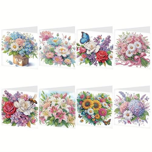 Huacan Diamant Painting Gruß Karten 6 8 Stück Weihnachten Grußkarte Mit Umschlag 5D DIY Diamond Weihnachtskarten Kit Neujahr Geschenk für Familien Paare und Freunde