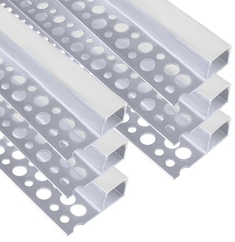 inShareplus Perfil LED de yeso, 3.3 pies/1 m, 6 canales LED de aluminio con difusor lechoso, difusor de tira LED de una sola cara empotrado sin bordes para debajo del gabinete, pared, techo y esquinas