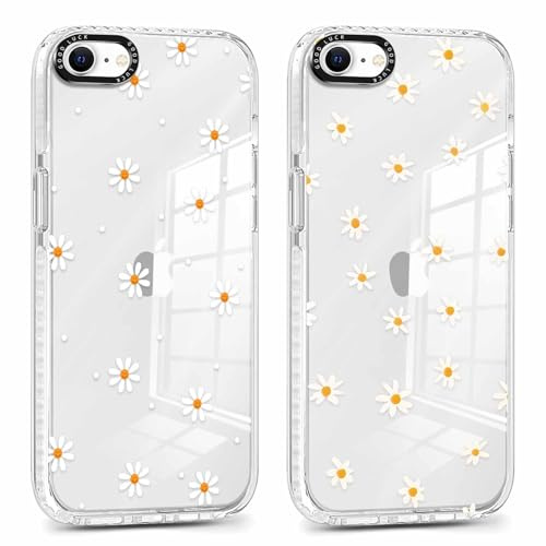 ZhuoFan 2 Stück Handyhülle für iPhone 7/8/iPhone SE 2022 /SE 2020 4,7, Aesthetic 3D Gänseblümchen lächelnd Muster Design Weiss Hülle Durchsichtig Silikon TPU Mädchen Junge Cute Schutzhülle, 03