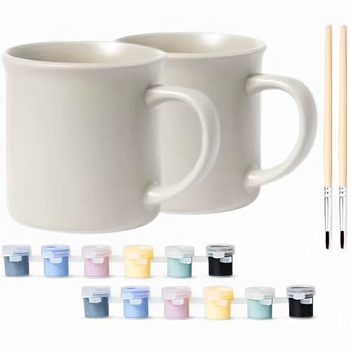 Keramik Tassen Bemalen Set Erwachsene, Kinder - Weiße Tassen zum Bemalen Set, Tassen Malset 2 Teilig, Kaffeebecher Keramik Bemalen Set für Zuhause, DIY Mug Painting Set 330ml, Tasse Bemalen Set