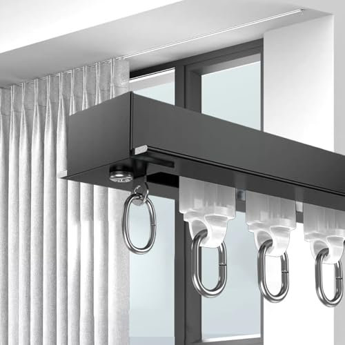 WhamtL Gardinenstange Versteckte Dusche Schlafzimmer Küche Vorhangschiene, Einzelschiene Vorhangschiene Deckenmontage, Raumteiler Vorhangstangensystem mit Geräuscharmer Rolle(Black,360cm (11.8ft))