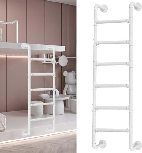 AYVADA Etagenbettleiter, weiß, 100–300 cm, Schmiedeeisen-Hochbettleiter, Ausstiegsleiter für Kellerfenster, Wandmontage, Hängeleiter für Dachboden, Wohnheim, Bibliothek, Etagenbett, Terrasse, Wohnm