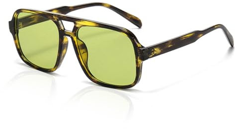 XITUADDA Retro Sunglasses for Women Men Classic 70s Oversized Square Sunglasses UV400 Protection, Leopard/Green