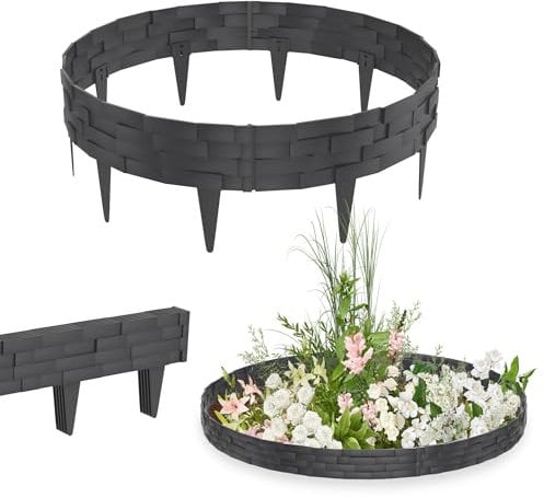 YRHome 5m Steinoptik Rasenkante Kunststoff Beeteinfassung Gartenpalisade Beetumrandung Mähkante Garten Beetbegrenzung Blumenbeet Umrandung Flexible Beetzaun Gartenpalisade - Anthrazit