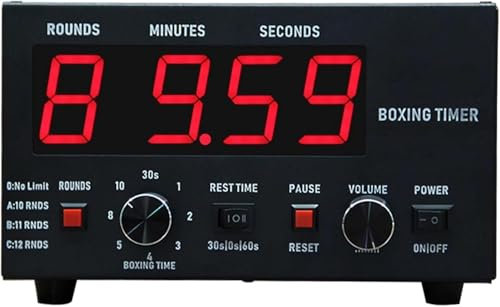 XINRISHENG Rot, Klassischer Box-Intervall-Timer, professioneller Gymnastik-Timer mit LED-Anzeige, 1-12 Herausforderungsrunden und Einstellbarer Summer