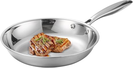 SVCEQZE Edelstahl Pfannen 20/22/24/28CM Pfanne Unbeschichtet, Edelstahlpfanne Unbeschichtet, Tiefe Bratpfanne, Ofenfest Steakpfanne Kochpfanne Für Alle Herdarten Induktionspfanne Für Omelett-Kochen