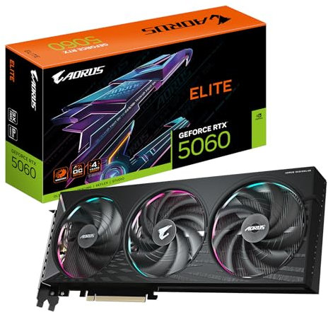 Gigabyte AORUS GeForce RTX 5060 Elite 8G Tarjeta Gráfica - 8GB GDDR7, 128bit, PCI-E 5.0, 2722 MHz Frecuencia del núcleo, 3 x DisplayPort, 1 x HDMI, GV-N5060AORUS E-8GD