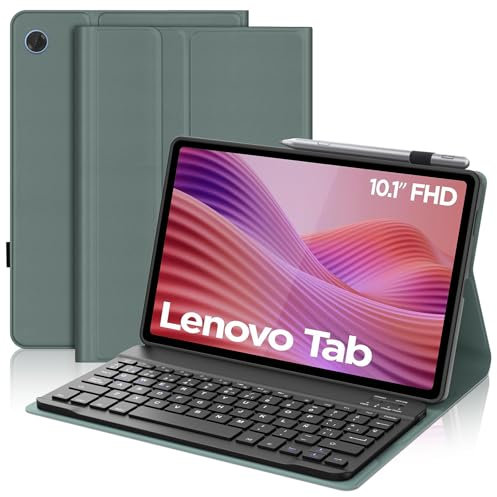 Funda con Teclado para Lenovo Tab 10.1 2025, Español Ñ Teclado Bluetooth Inalámbrico Desmontable con Funda Protectora Delgada para Tablet Lenovo Tab 10.1 Inch 2025(TB-311FU/TB-311XU), Verde Oscuro