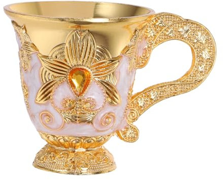 SMASOLO Mini Metal Wine Goblet with Embossed Floral Pattern Elegant Vintage Design for Whiskey Liqueur Sake for Home Use Camping Special Occasions