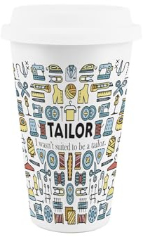 Purely Home Tailor Ceramic Travel Mug - Suit Maker & Fitter Funny Novelty Job Gifts - Reusable Silicone Lid Double-Walled Insulated Drinks Flask Cup