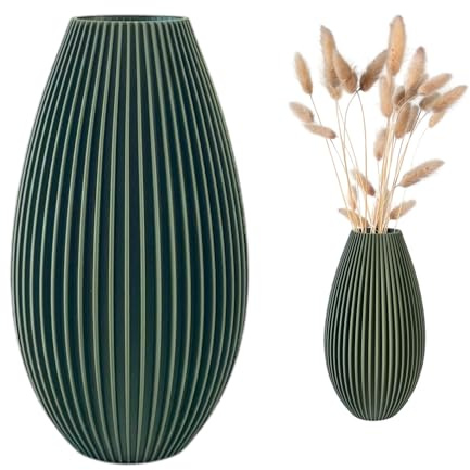 Unzerbrechliche Olive Vase 20 cm – Modernes Design mit Riffelung – Für Trocken- & Frischblumen – Boho Deko für Zuhause
