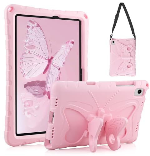 Aolcev for Samsung Galaxy Tab A11+ Plus 11 Inch 2025/A9+ Plus 2023 for Kids Girls with Butterfly Wings Stand Shoulder Strap Soft Light EVA Rugged Shockproof Heavy Duty Protective Tablet Cover-Pink