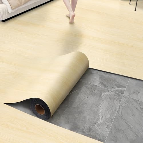Chejiaye Selbstklebende Bodenfliesen aus dickem Vinyl zum Abziehen und Aufkleben für Wand und Boden, harte Oberfläche, wasserdicht, rutschfest, Anti-Skips, 45 x 300 cm (Holzfarbe)