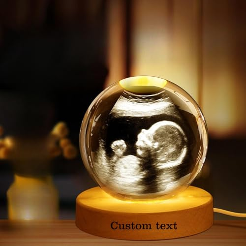 MFCHICIFY Bola de cristal 3D personalizada con base de luz LED, marcos de fotos de ultrasonido personalizados, foto de cristal 3D para ultrasonido de bebé, Navidad, boda, aniversario, cumpleaños