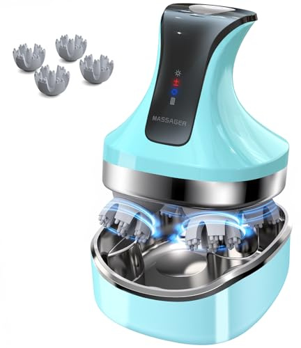 Kopfhautmassagegerät Elektrisch 4D, Schultermassagegerät mit 108 Knetknoten | Kabelloser Körper Massager für Beine Rücken, IPX7 Wasserdicht, 4 Modi, Handmassagegerät - Blau