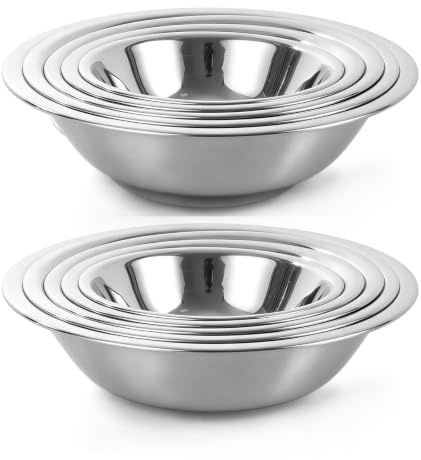 LDHHYH 10 Pack Stainless Steel Mixing Bowls, 5 Sizes Metal Kitchen Bowls | Kitchen Mixing Bowls, 14-22cm, 370-1070ml, Stainless Steel Bowls for Mixing, Food Prep, Baking, Serving