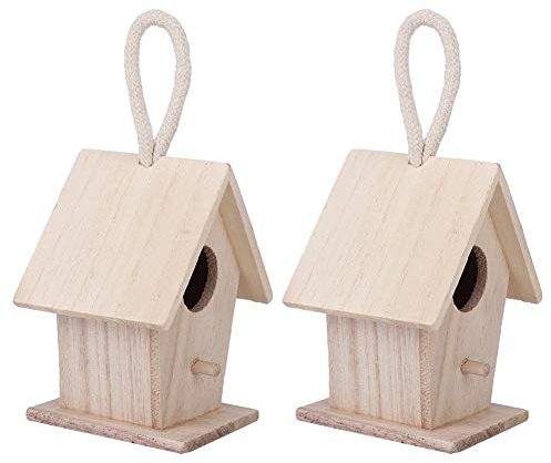 HEEPDD Wooden Bird House, Handcrafted Log Cabin Design for Small Birds, with Hanging Loop for Parrots Parakeets Finches Canaries, Made of Platane Wood