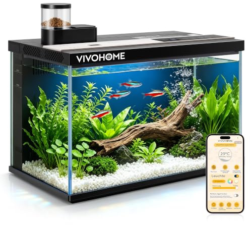 VIVOHOME 30L Smart Glas Aquarium Komplettset mit LED & Wasserpumpe | App‑gesteuert, leise Wasserpumpe, Filtersystem, Temperaturanzeige. Ideal für Betta, Goldfische & Garnelen