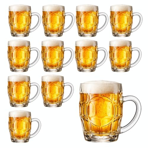 Generico Set 12 Boccali Birra in Vetro 300 ml – Bicchieri Birra con Manico Stile Pub, Resistenti e Lavabili in Lavastoviglie – Ideali per Casa, Feste e Regalo Uomo