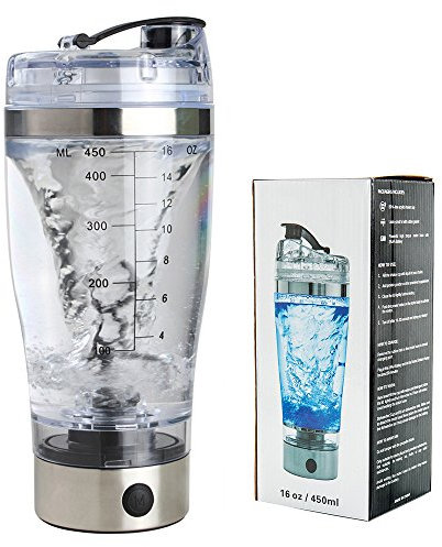 Electric protein shaker blender bottle ideal for home or on the go for protein and diet powder.