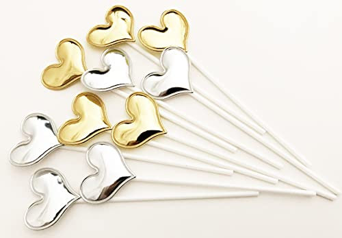 AILEXI Handgemachtes 10 Leder Reflektierend Glitter TortenstÜCk FÜR Kuchen CupKuchen Und Eis - 5 Gold Und 5 Silberne Herzen