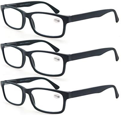 MODFANS Lunettes de Lecture Hommes Femmes Branches a Ressort Lunettes Loupe Rectangle Noir-Bleu-Rouge