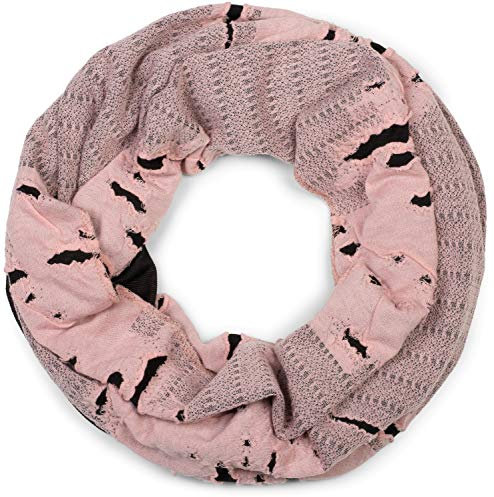 styleBREAKER Loop Schal im Destroyed Vintage used Look mit Rissen, Schlauchschal, Tuch, Unisex 01018078, Farbe:Rose-Schwarz, Größe:Breit