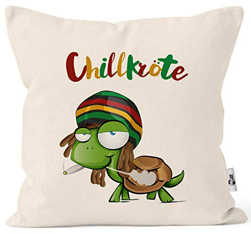 MoonWorks® Kissen-Bezug Chillkröte Schildkröte Rastafrisur Joint Comic Stil Kissen-Hülle Deko-Kissen Baumwolle Natur Unisize